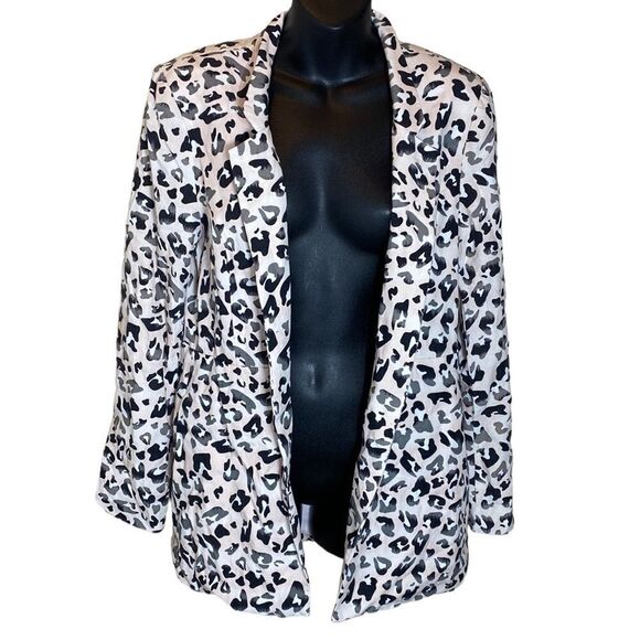 Anthropologie hutch blazer open long line peachy pink leopard linen mob wife - Picture 1 of 6